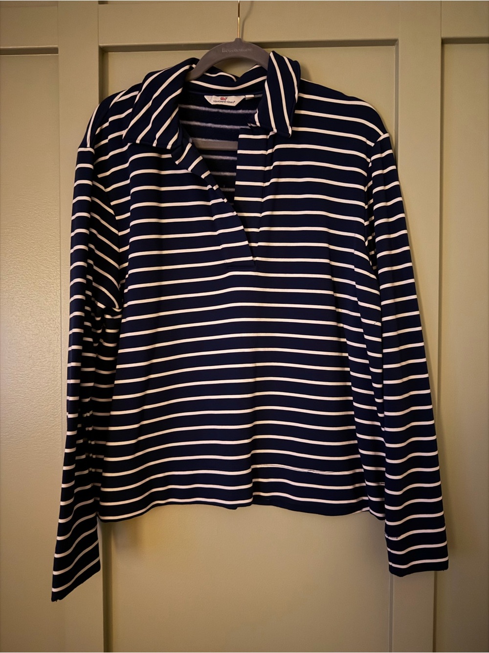 Vineyard Vines Striped Long-Sleeve Polo style sweatshirt- Navy & White